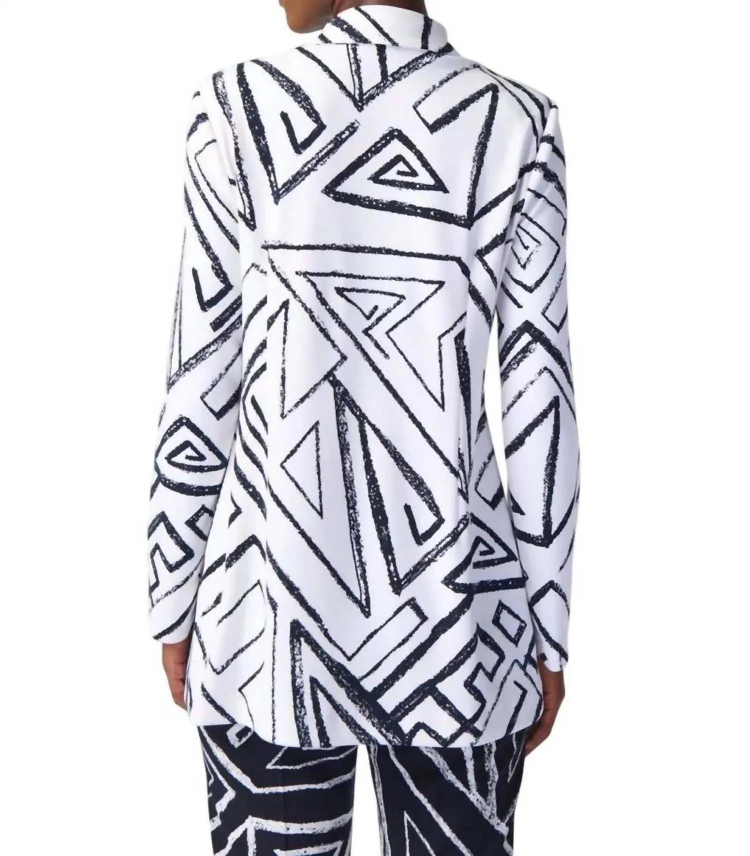 Abstract Print Blazer In Vanilla & Midnight Blue
