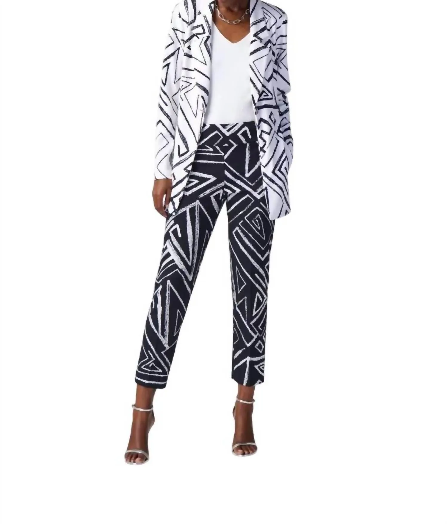Abstract Print Blazer In Vanilla & Midnight Blue