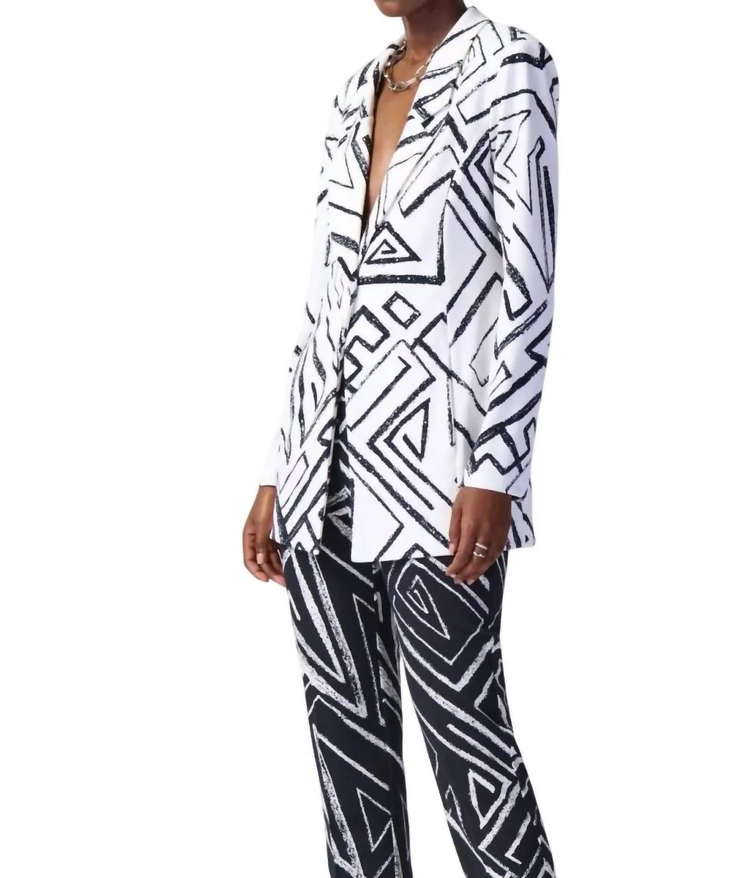 Abstract Print Blazer In Vanilla & Midnight Blue