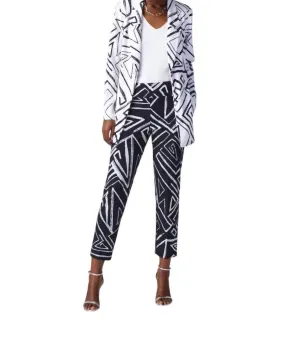 Abstract Print Blazer In Vanilla & Midnight Blue