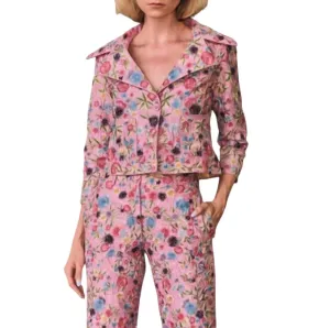 Afia Floral Embellished Jacket In Pink Multi