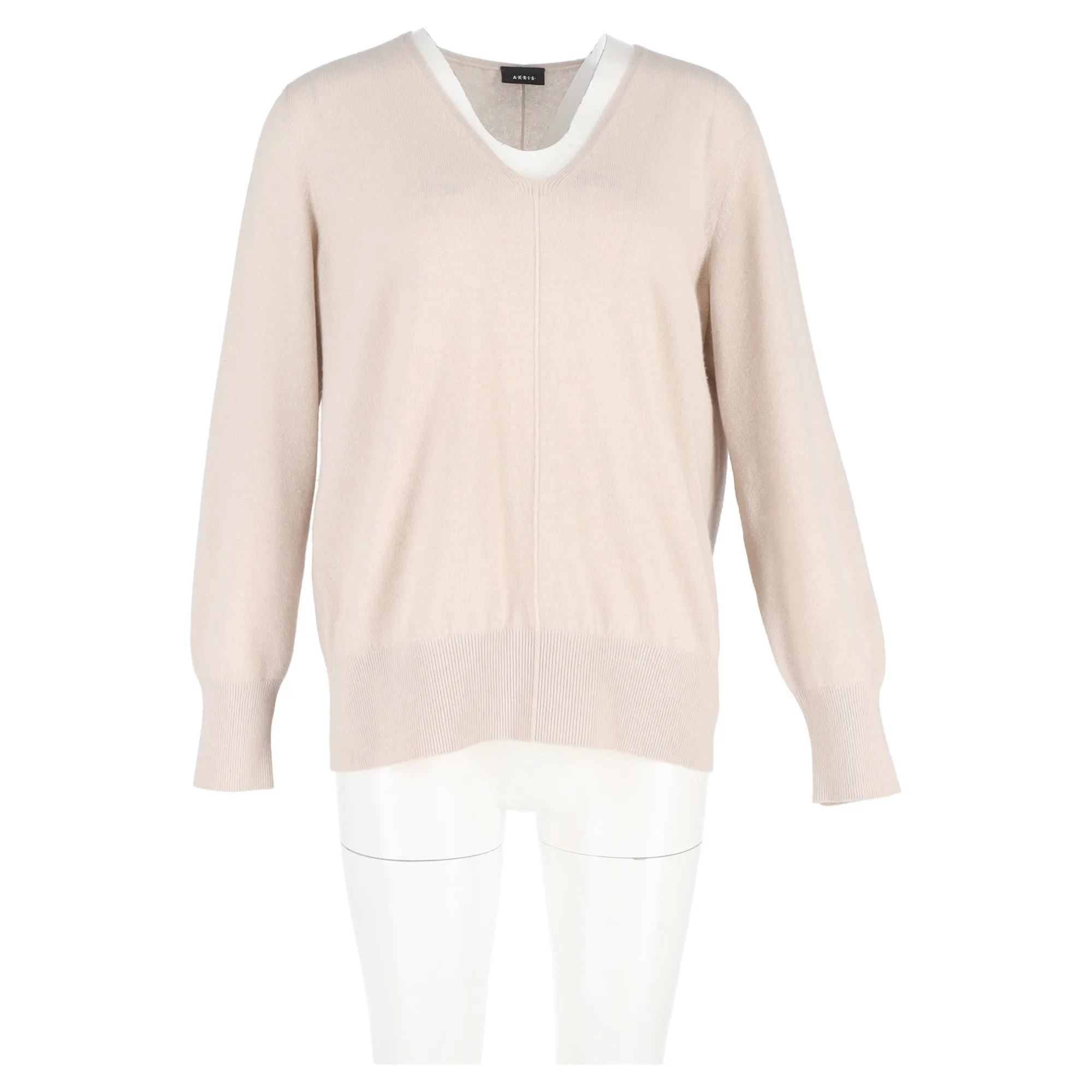 Akris V-Neck Jumper in Beige Wool
