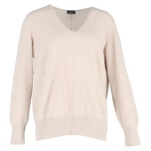 Akris V-Neck Jumper in Beige Wool