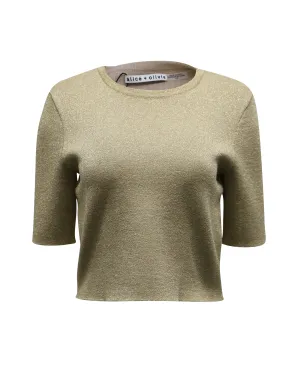Alice & Olivia Ciara Crop Top in Gold Metallic Cotton