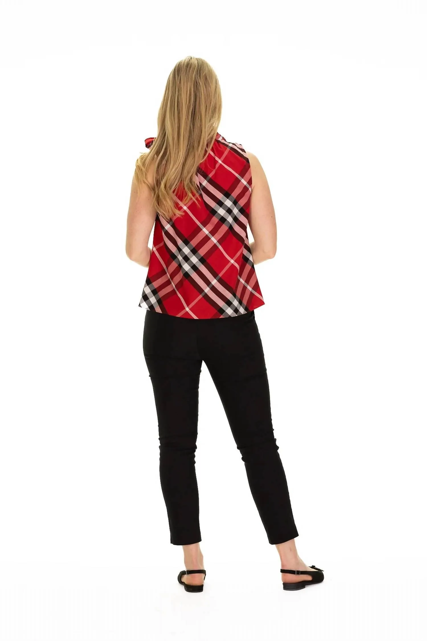 Amelia Sleeveless Top In Red Plaid