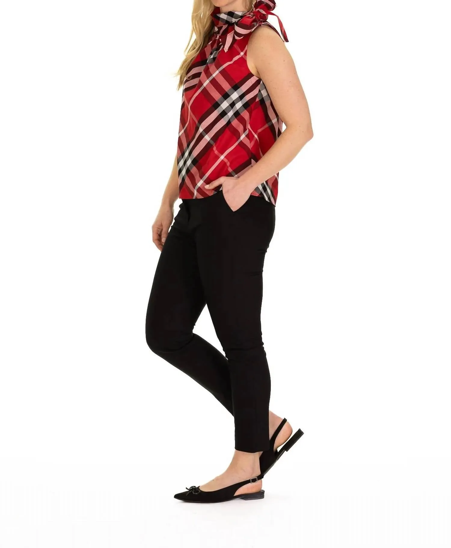 Amelia Sleeveless Top In Red Plaid