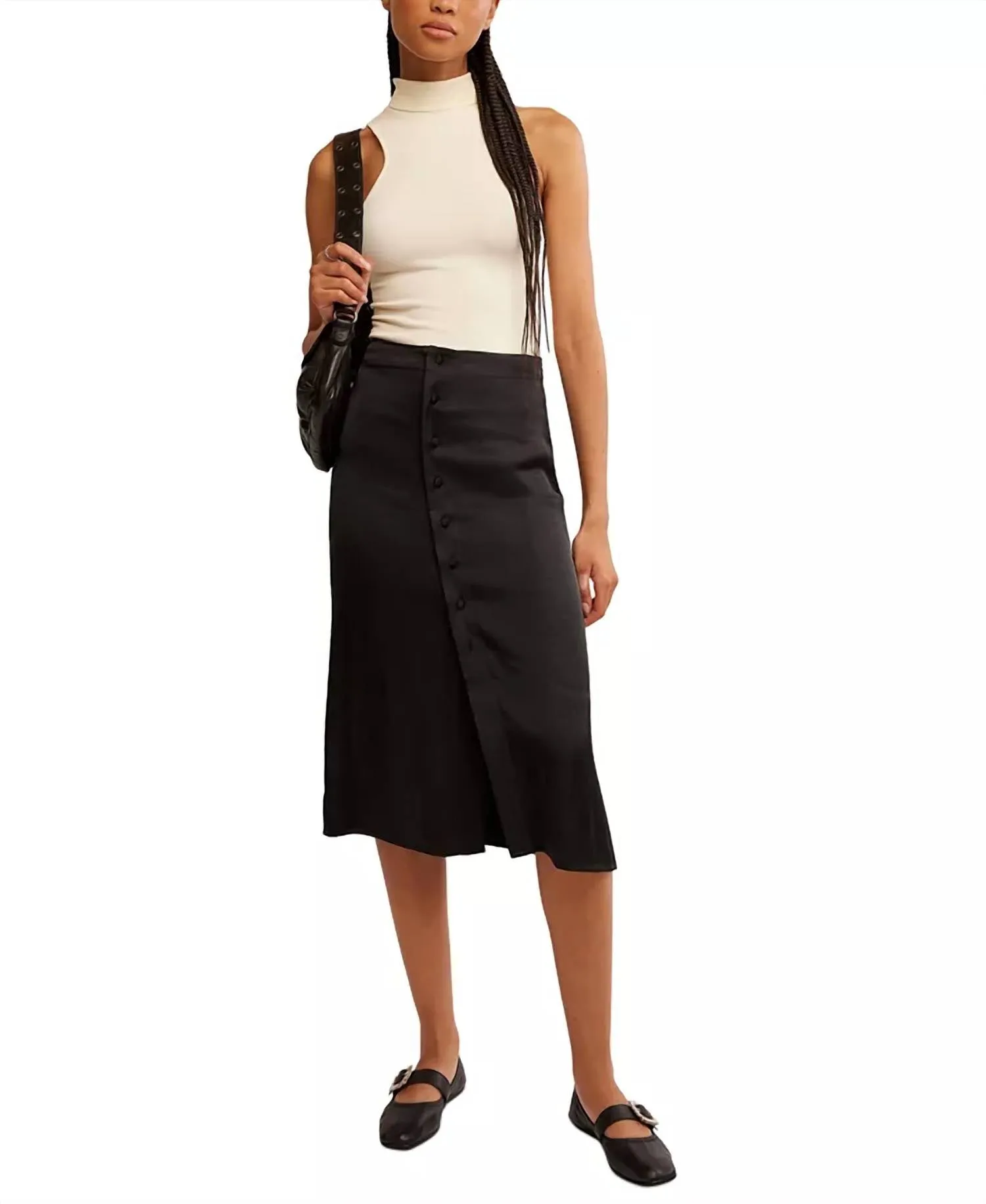 Analise Satin Midi Skirt In Black
