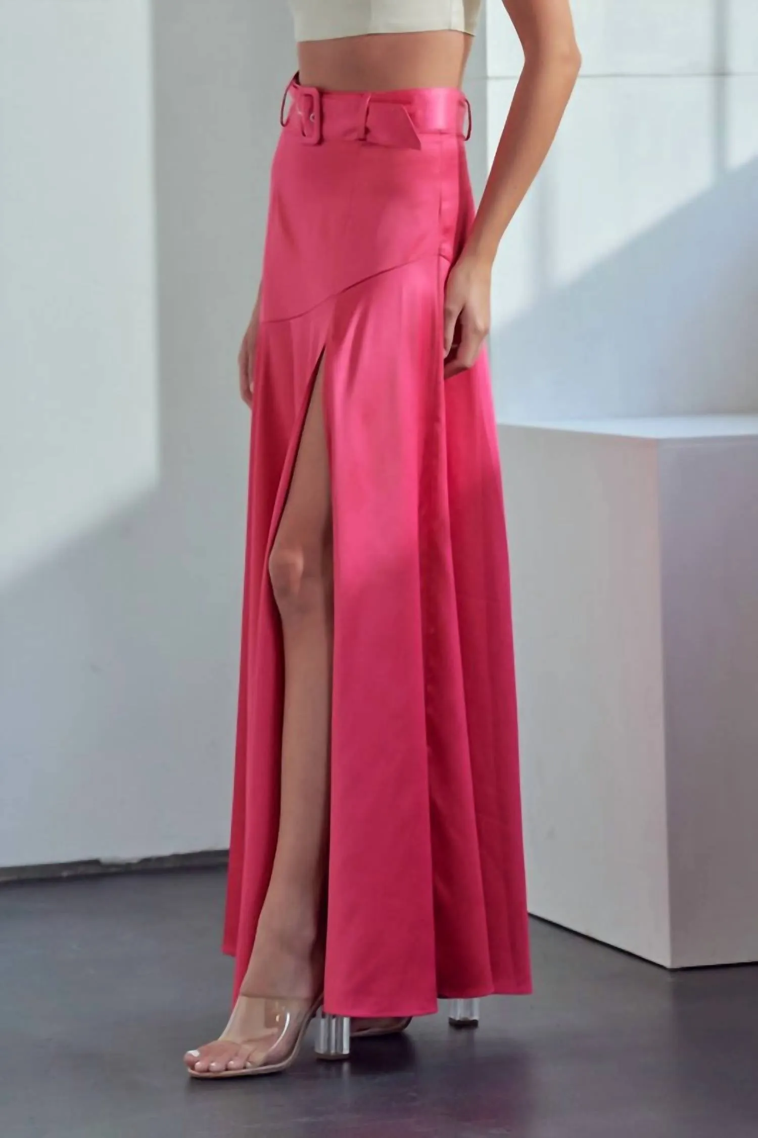 Ayleen Belted Maxi Skirt In Hot Pink