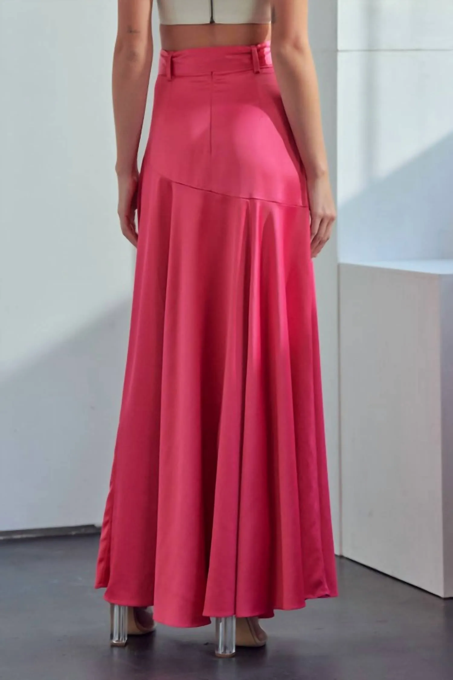 Ayleen Belted Maxi Skirt In Hot Pink