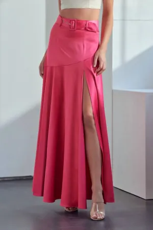 Ayleen Belted Maxi Skirt In Hot Pink