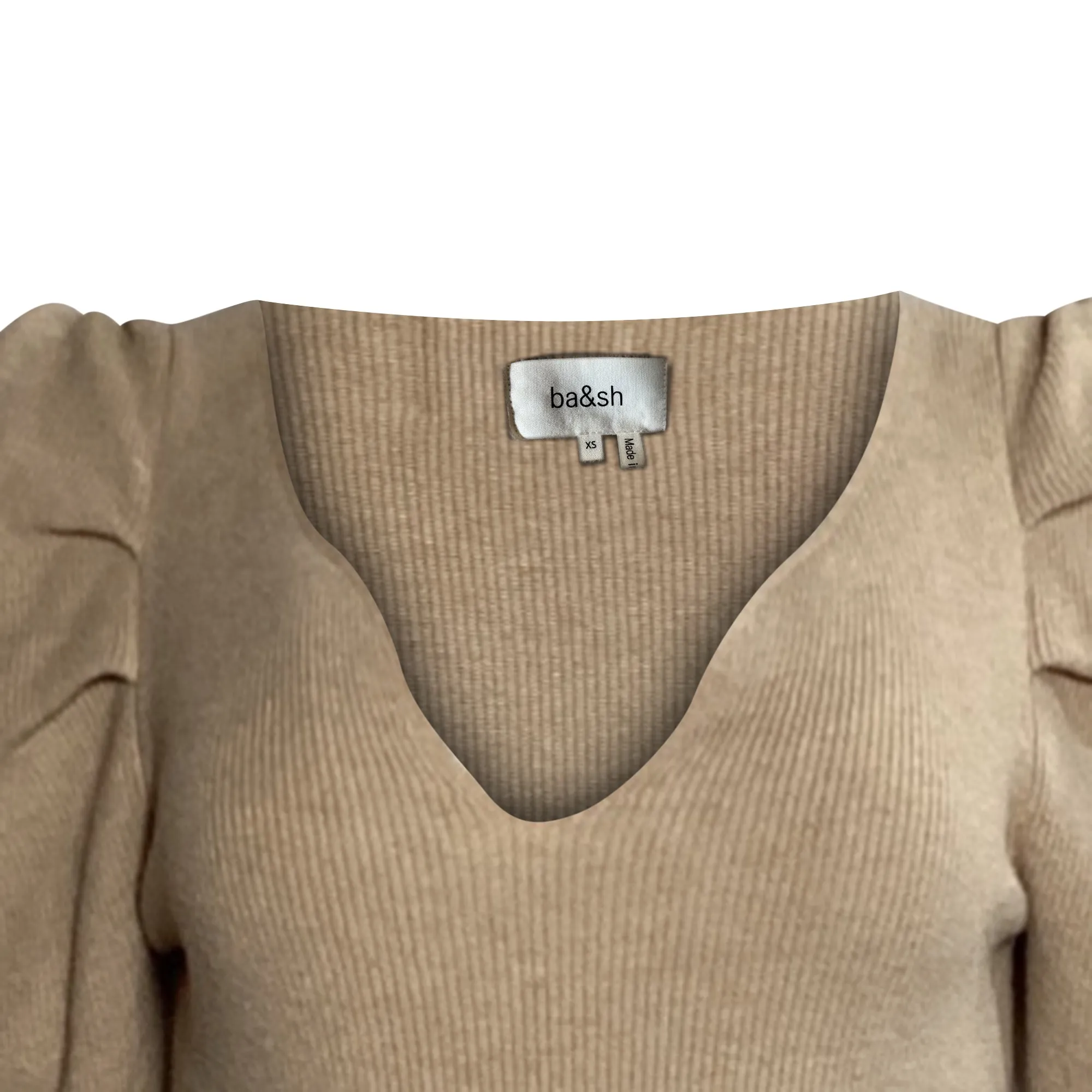 Ba&Sh Puffed Sleeve Top in Beige Cotton
