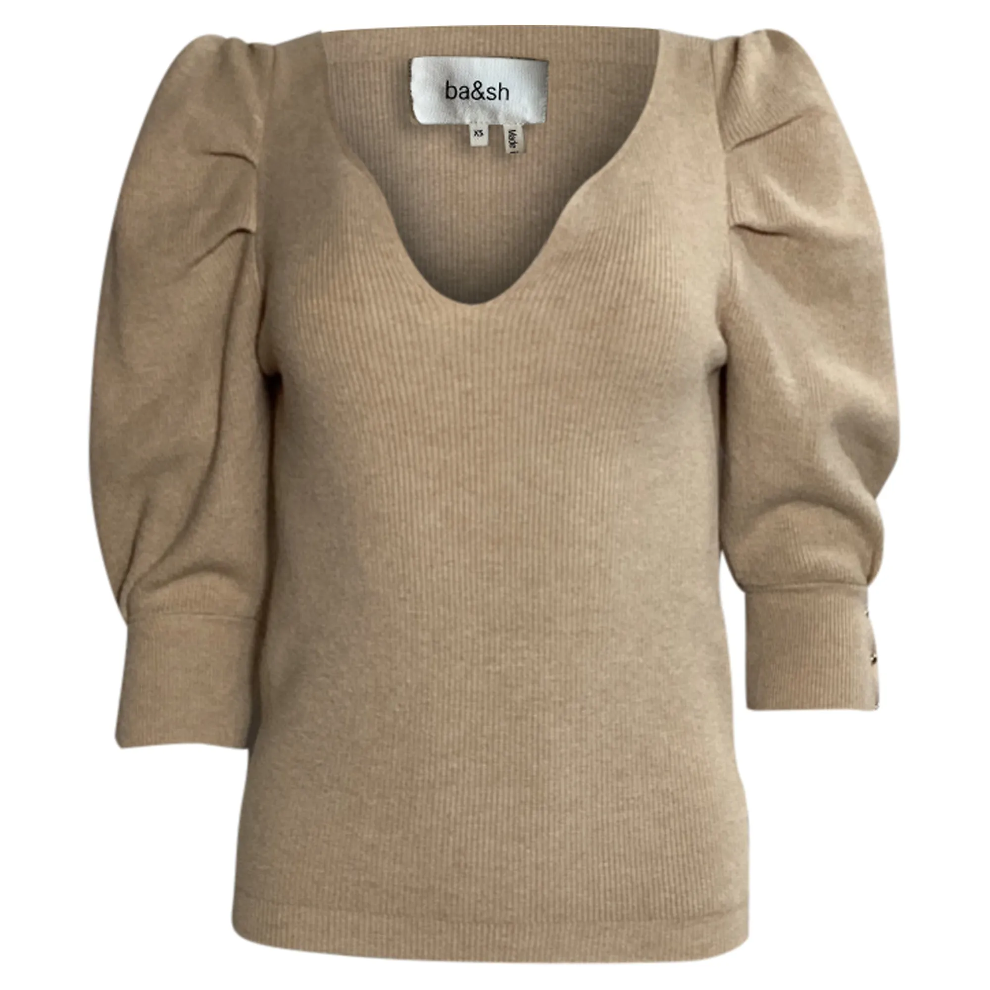 Ba&Sh Puffed Sleeve Top in Beige Cotton