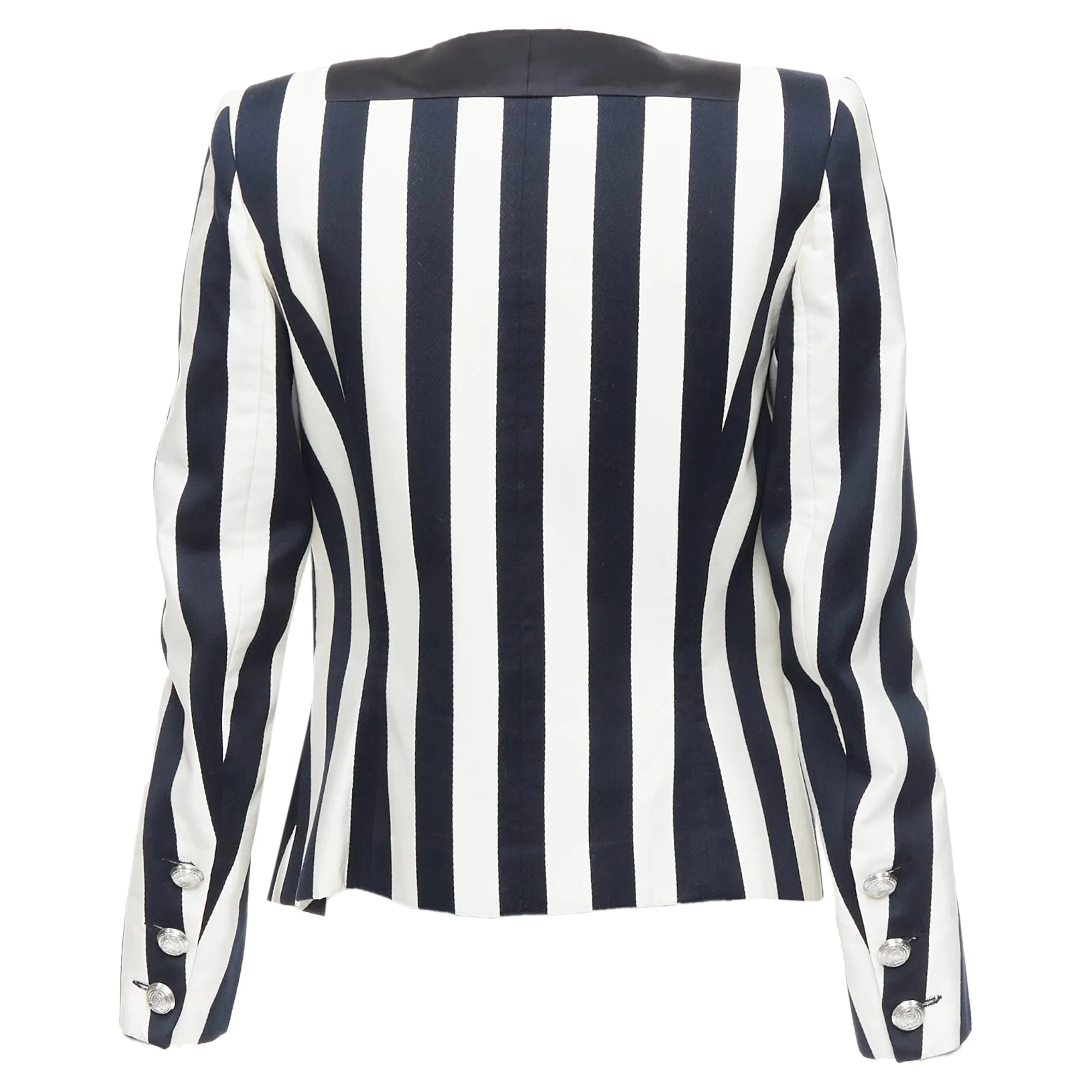 Balmain Cotton Blend Bold Striped Power Shoulder Blazer