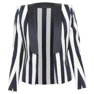 Balmain Cotton Blend Bold Striped Power Shoulder Blazer