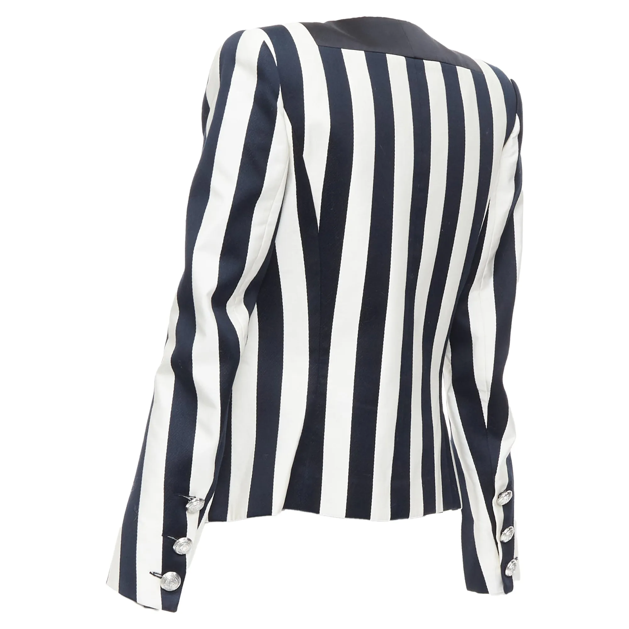 Balmain Cotton Blend Bold Striped Power Shoulder Blazer