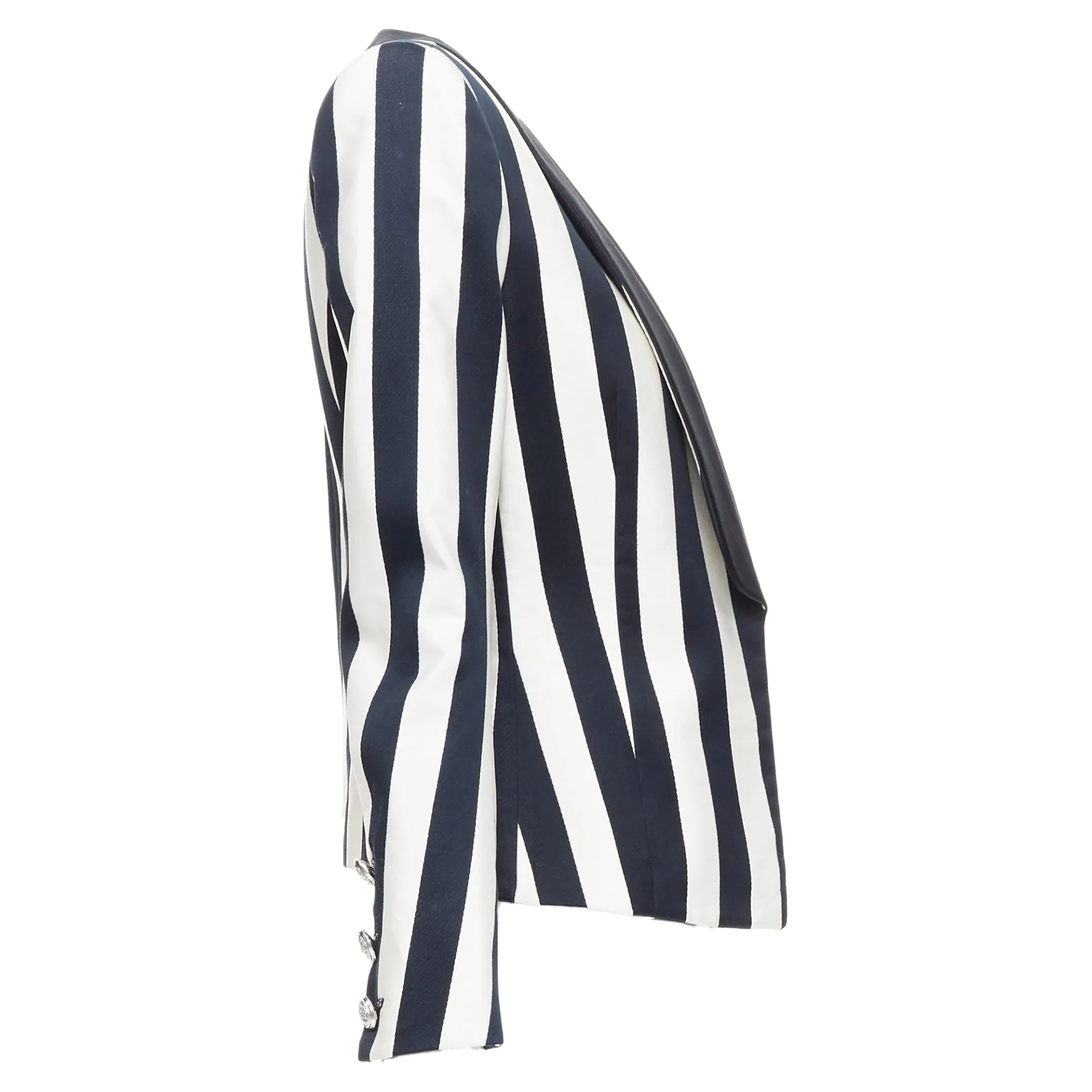 Balmain Cotton Blend Bold Striped Power Shoulder Blazer