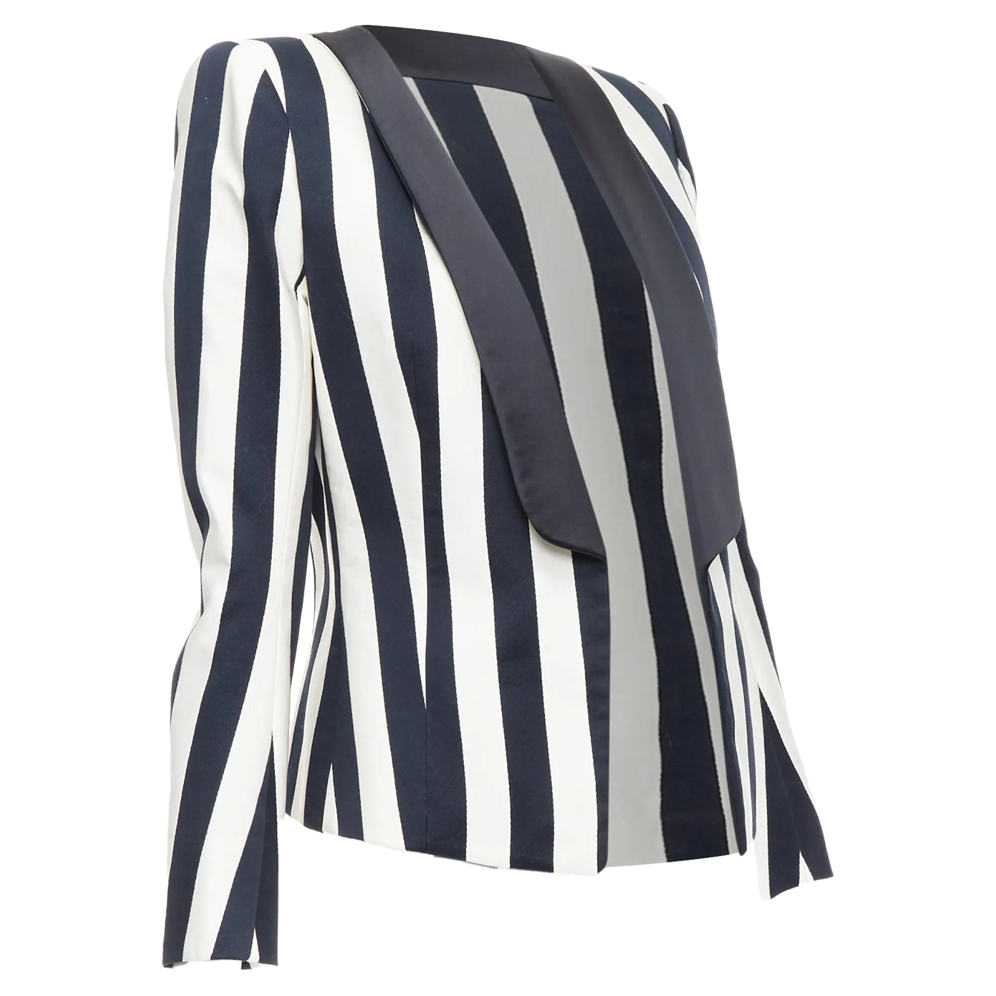 Balmain Cotton Blend Bold Striped Power Shoulder Blazer