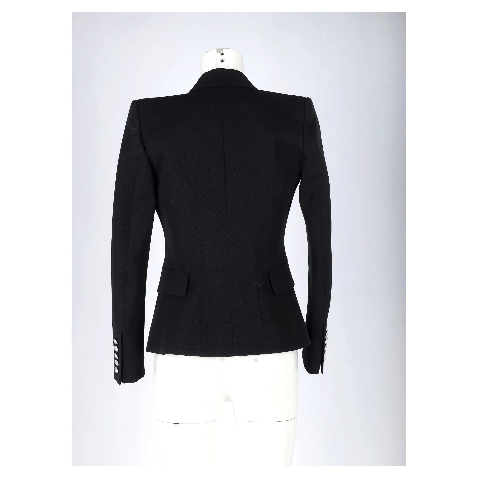Balmain Double Breasted Blazer in Black Wool