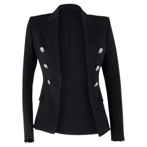 Balmain Double Breasted Blazer in Black Wool