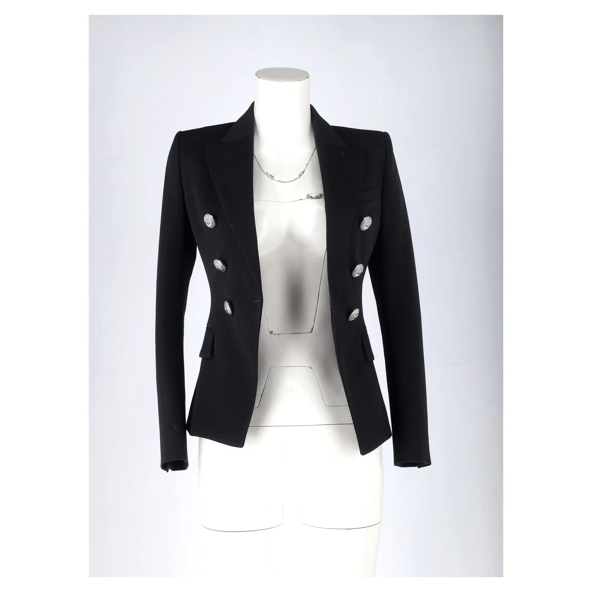 Balmain Double Breasted Blazer in Black Wool