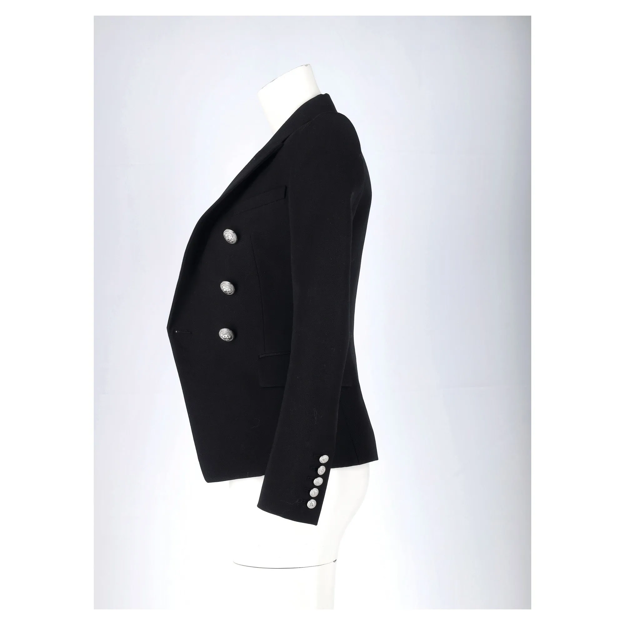 Balmain Double Breasted Blazer in Black Wool