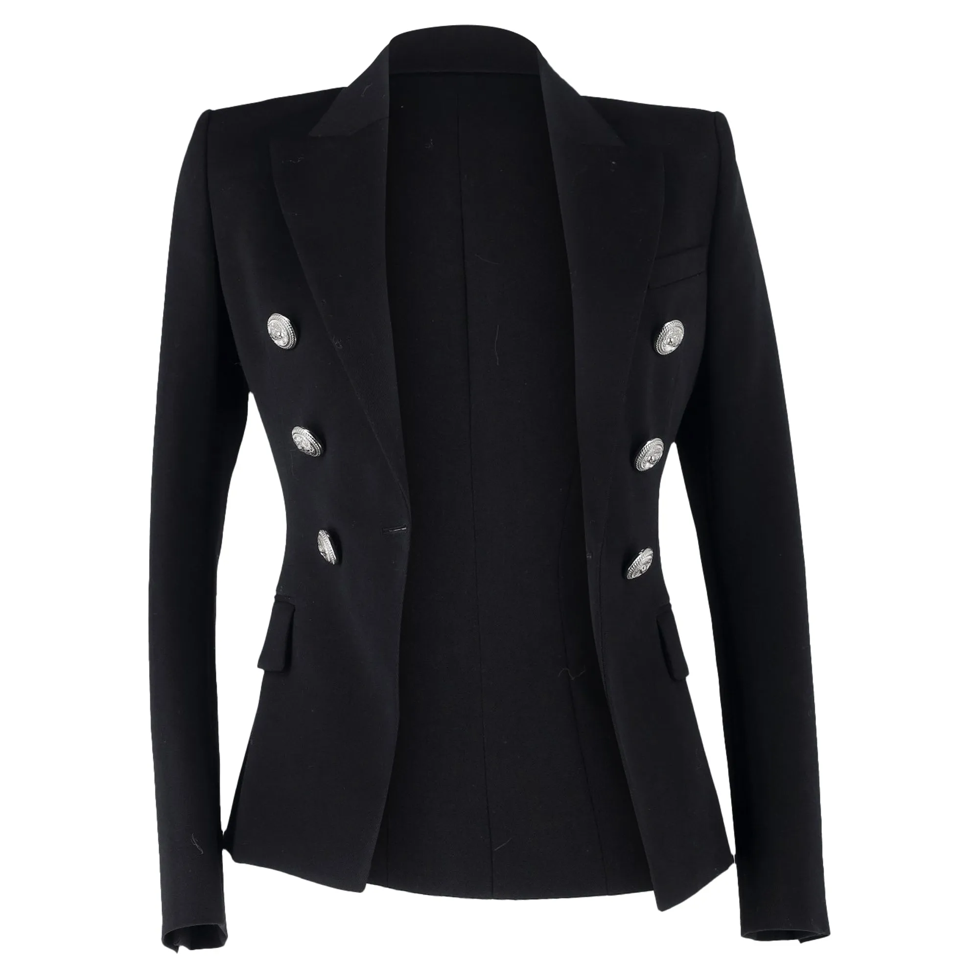 Balmain Double Breasted Blazer in Black Wool