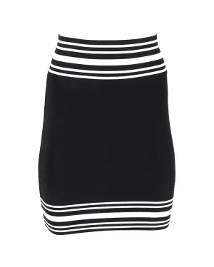 Balmain Striped Stretch Knit Mini Skirt in Black Viscose