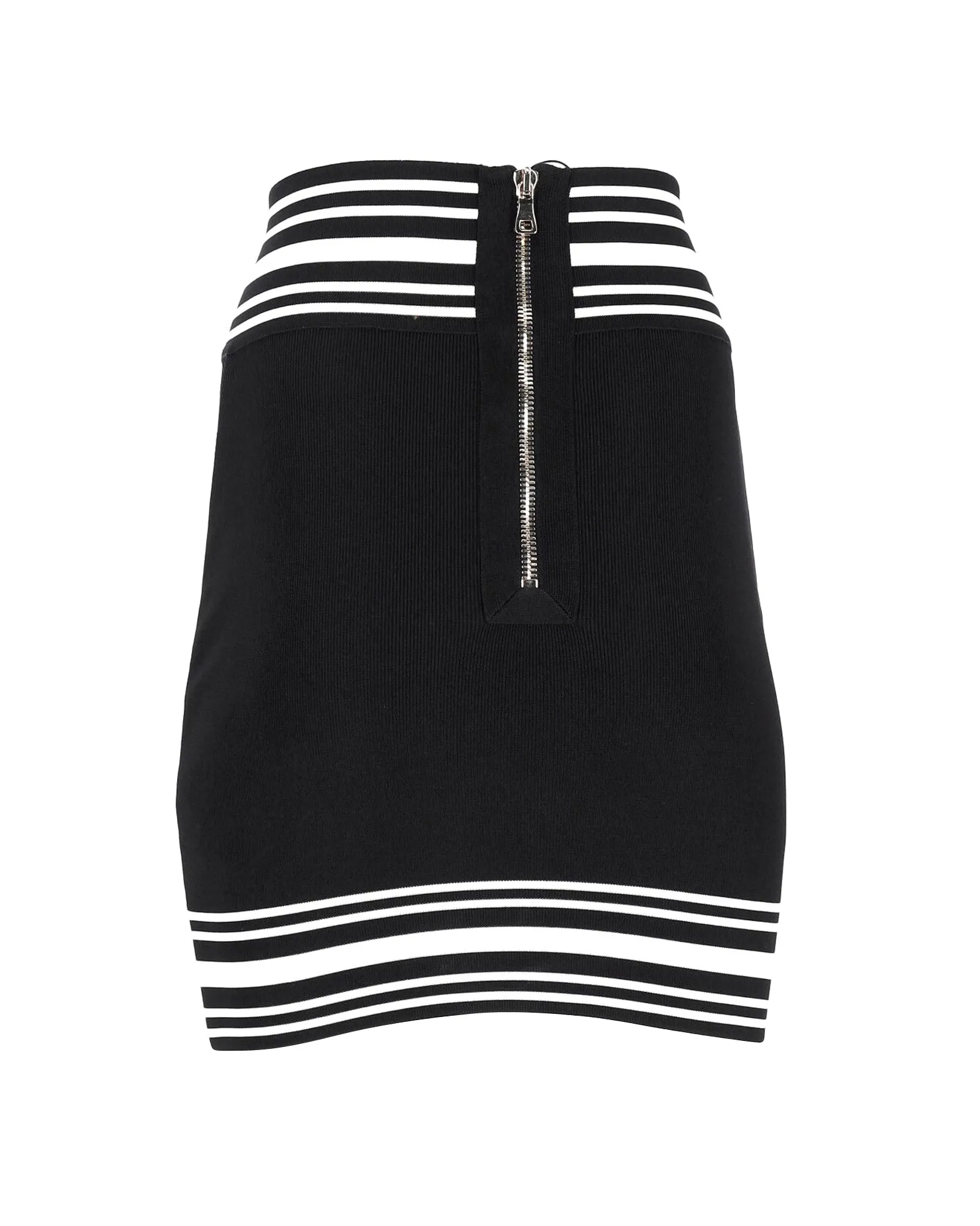 Balmain Striped Stretch Knit Mini Skirt in Black Viscose
