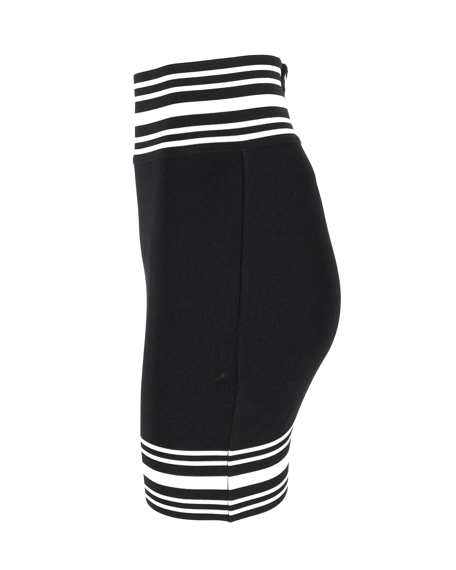 Balmain Striped Stretch Knit Mini Skirt in Black Viscose