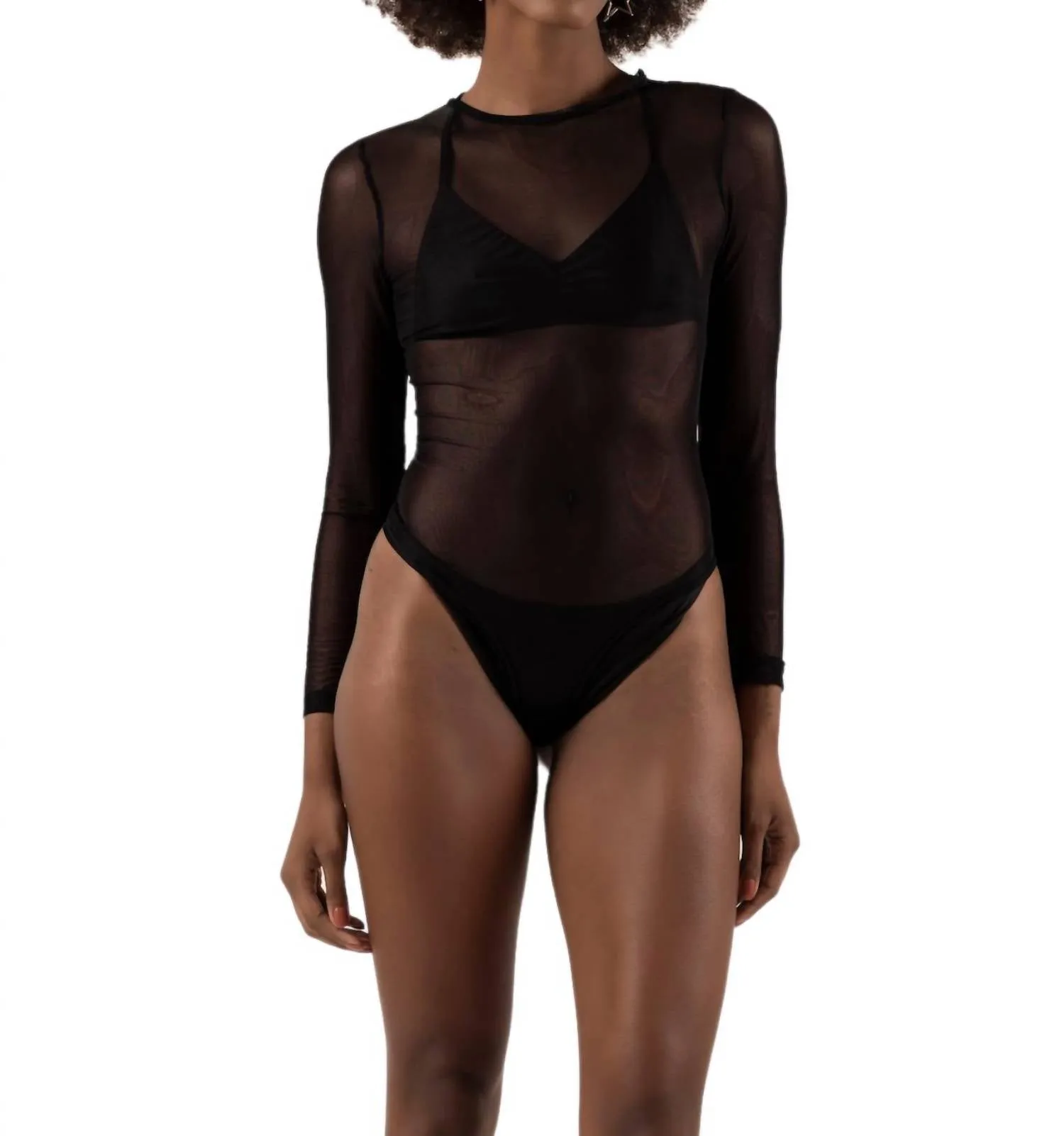 Basic Tulle Bodysuit In Black