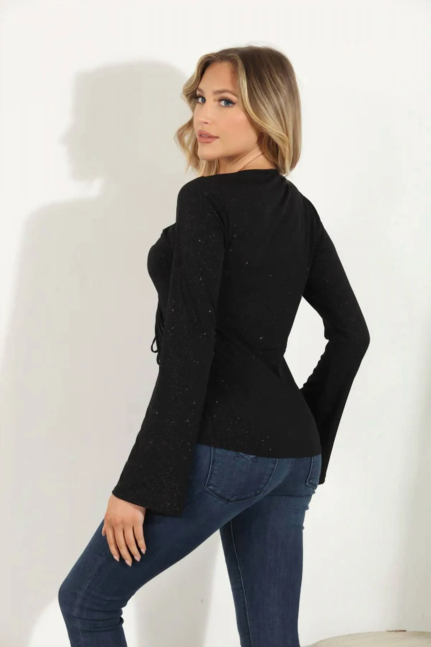 Bell Keyhole Tee Top In Black Glitter