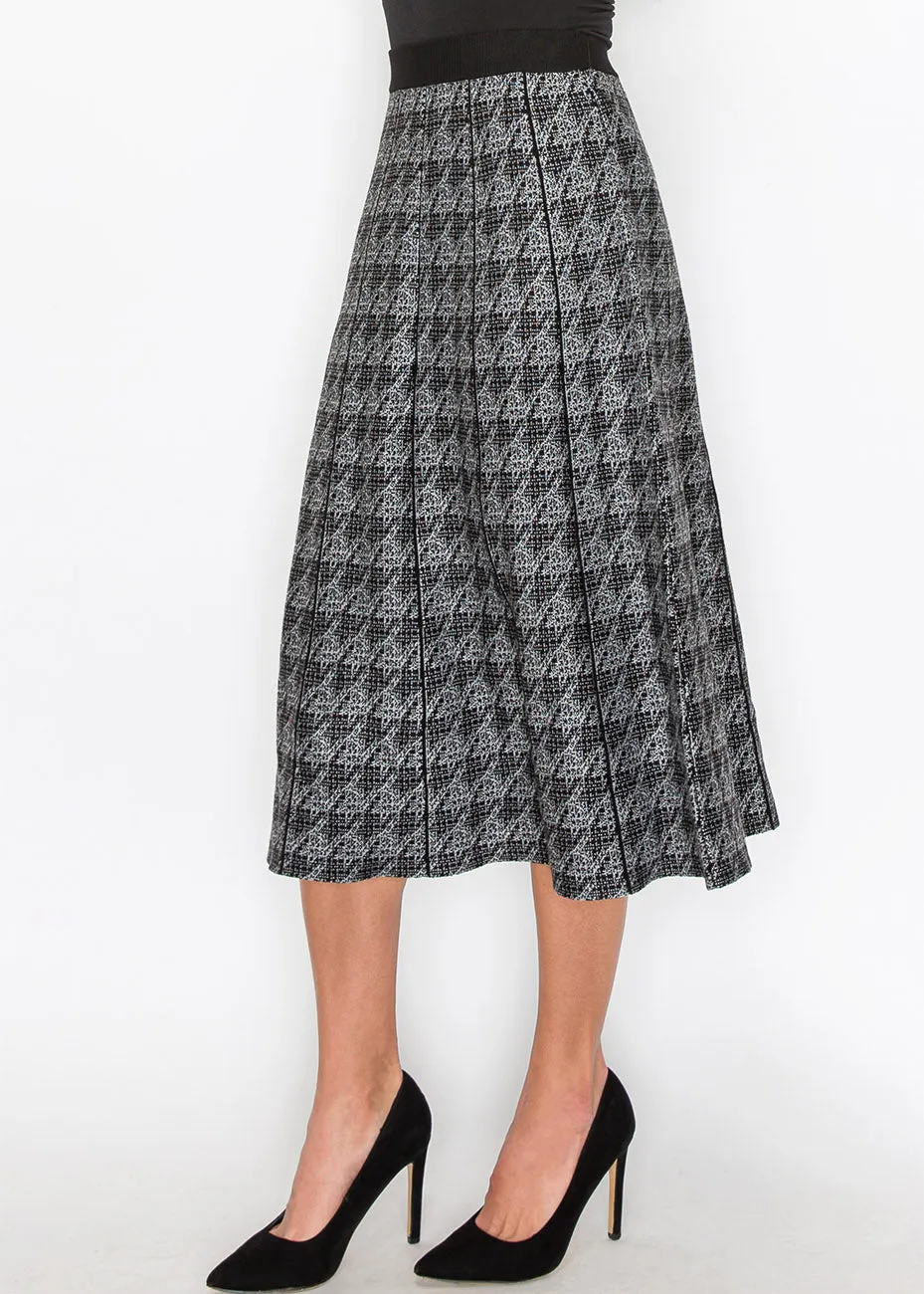 Black Houndstooth Flair Skirt