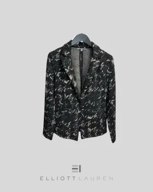 Blazer With Snap Front & Zipper Pockets In Black/gold