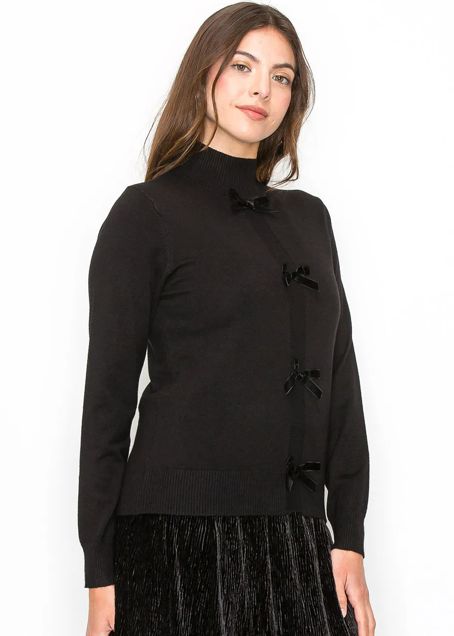 Bow-Accented Black Knit Sweater