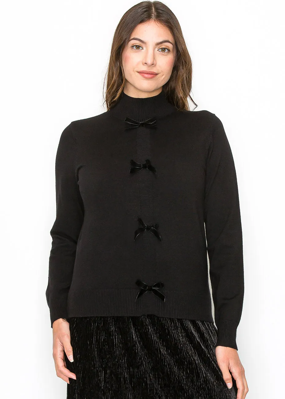Bow-Accented Black Knit Sweater