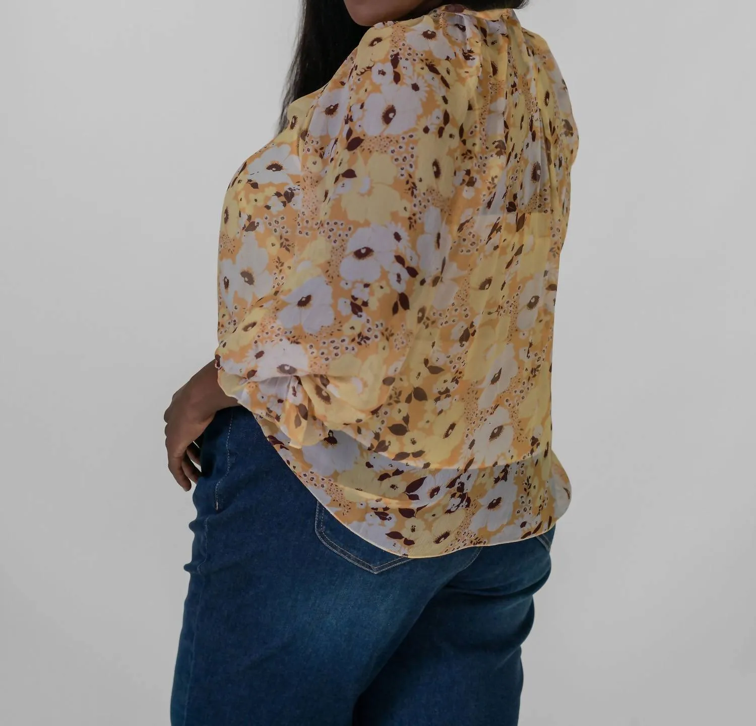 Brigitta Long Sleeve Silk Top - Plus In Amber Gold