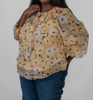 Brigitta Long Sleeve Silk Top - Plus In Amber Gold