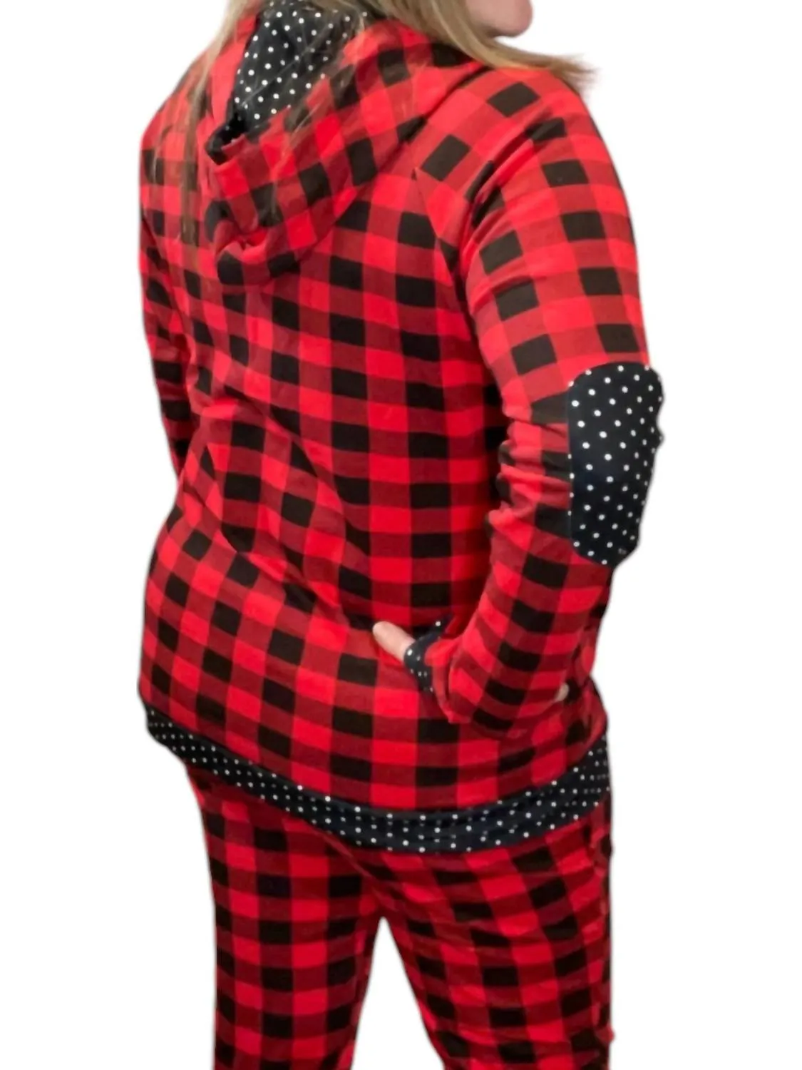 Buffalo Plaid Dot Half Zip Top In Red/black