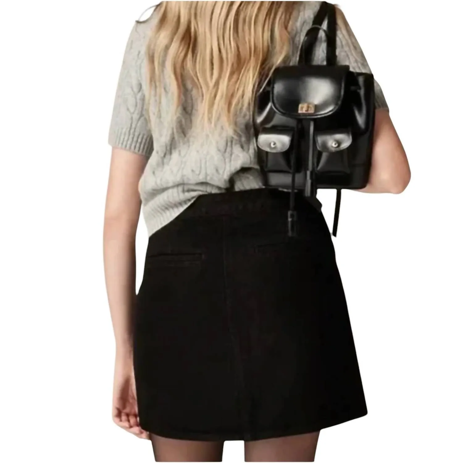 Button-Front Denim Mini Skirt In Black