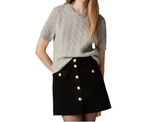 Button-Front Denim Mini Skirt In Black