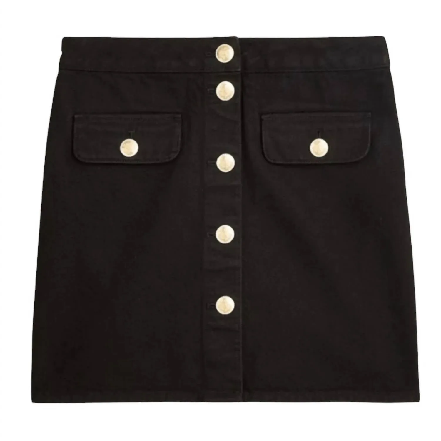 Button-Front Denim Mini Skirt In Black