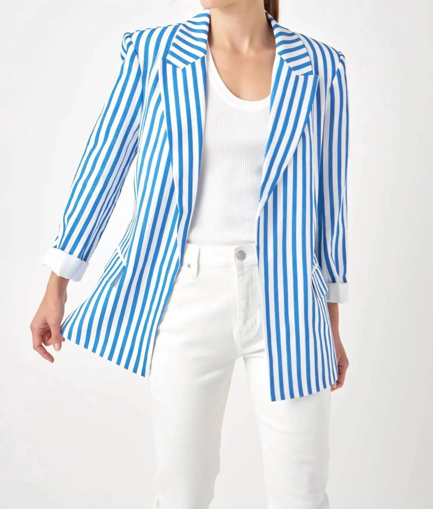 Callie Striped Blazer In Blue Stripe