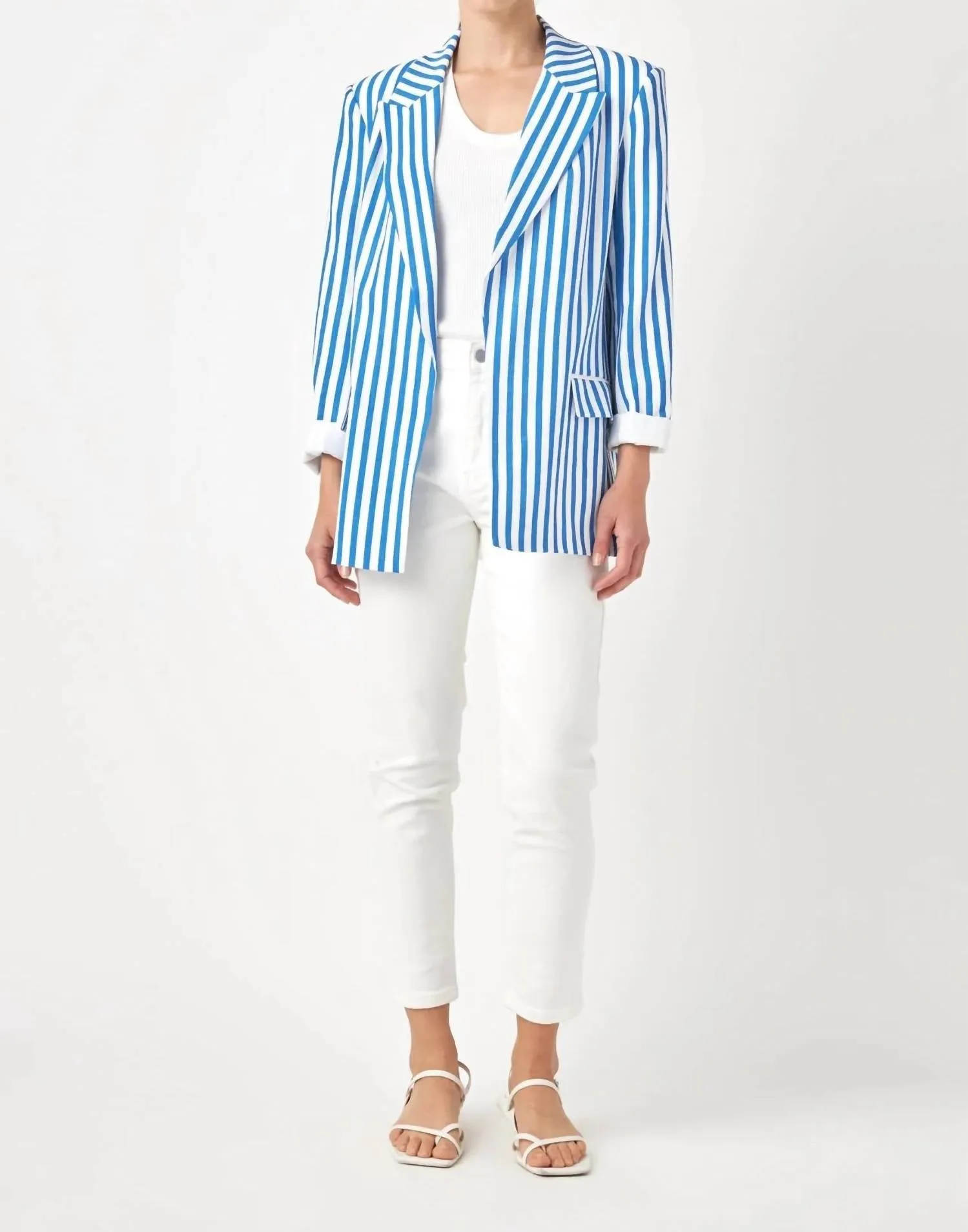 Callie Striped Blazer In Blue Stripe