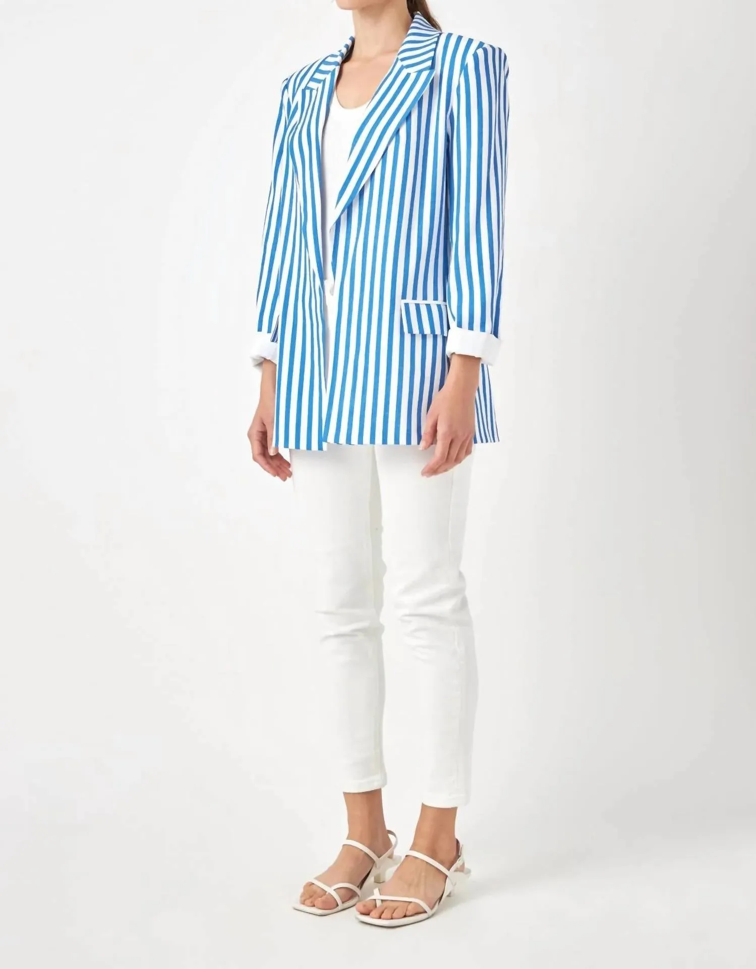 Callie Striped Blazer In Blue Stripe