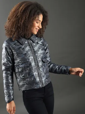 Campus Sutra Women Camouflage Stylish Casual Bomber Jacket