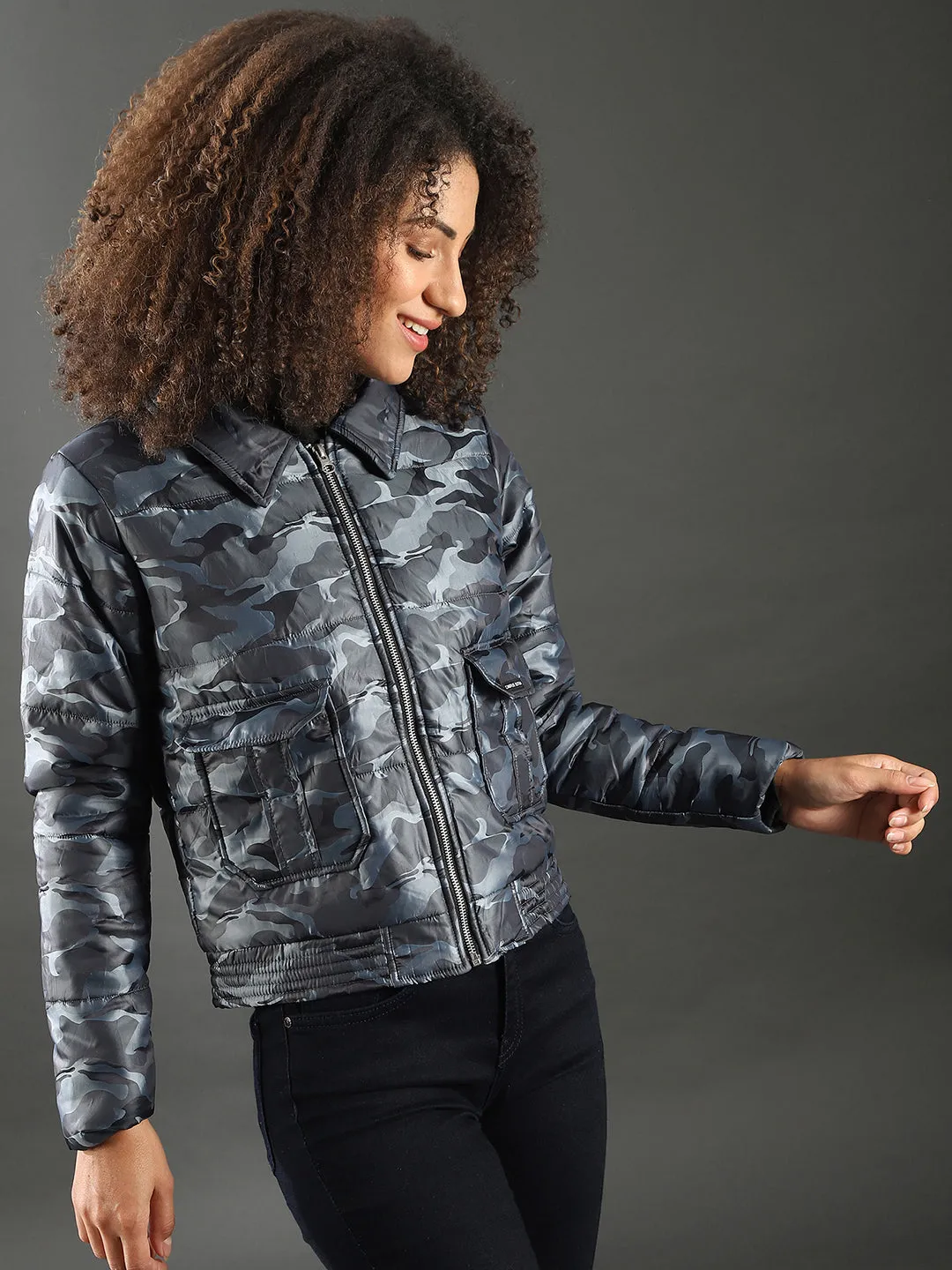 Campus Sutra Women Camouflage Stylish Casual Bomber Jacket