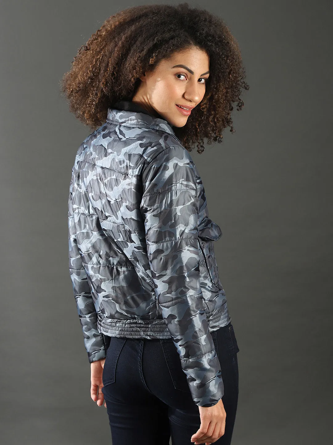 Campus Sutra Women Camouflage Stylish Casual Bomber Jacket