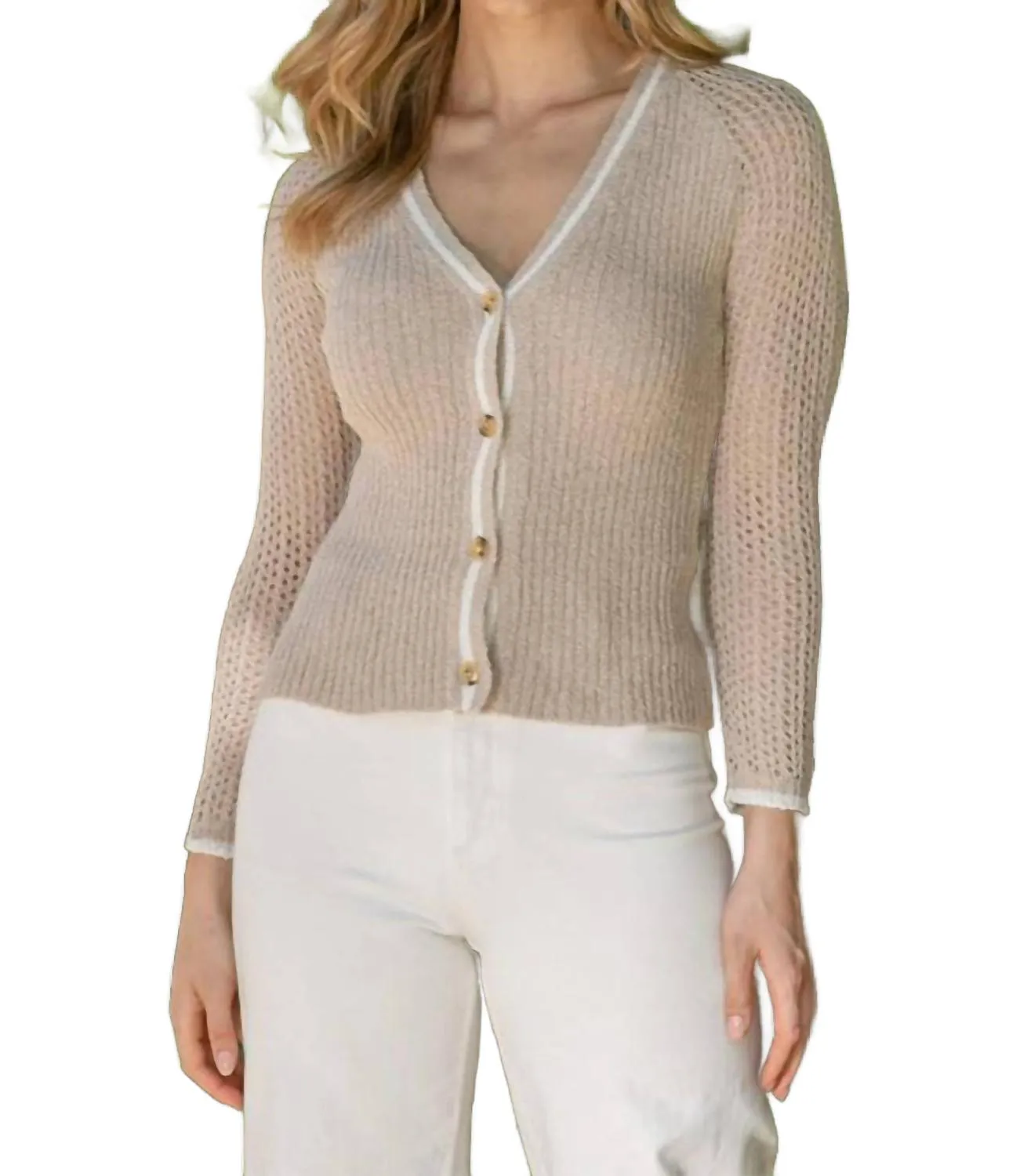 Cardigan Top In Tan
