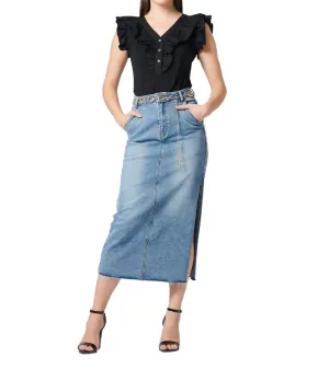 Casual High Waist Jean Skirts With Side Split In Denim