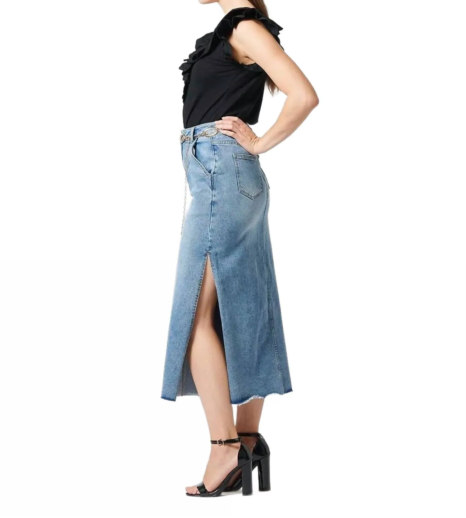 Casual High Waist Jean Skirts With Side Split In Denim